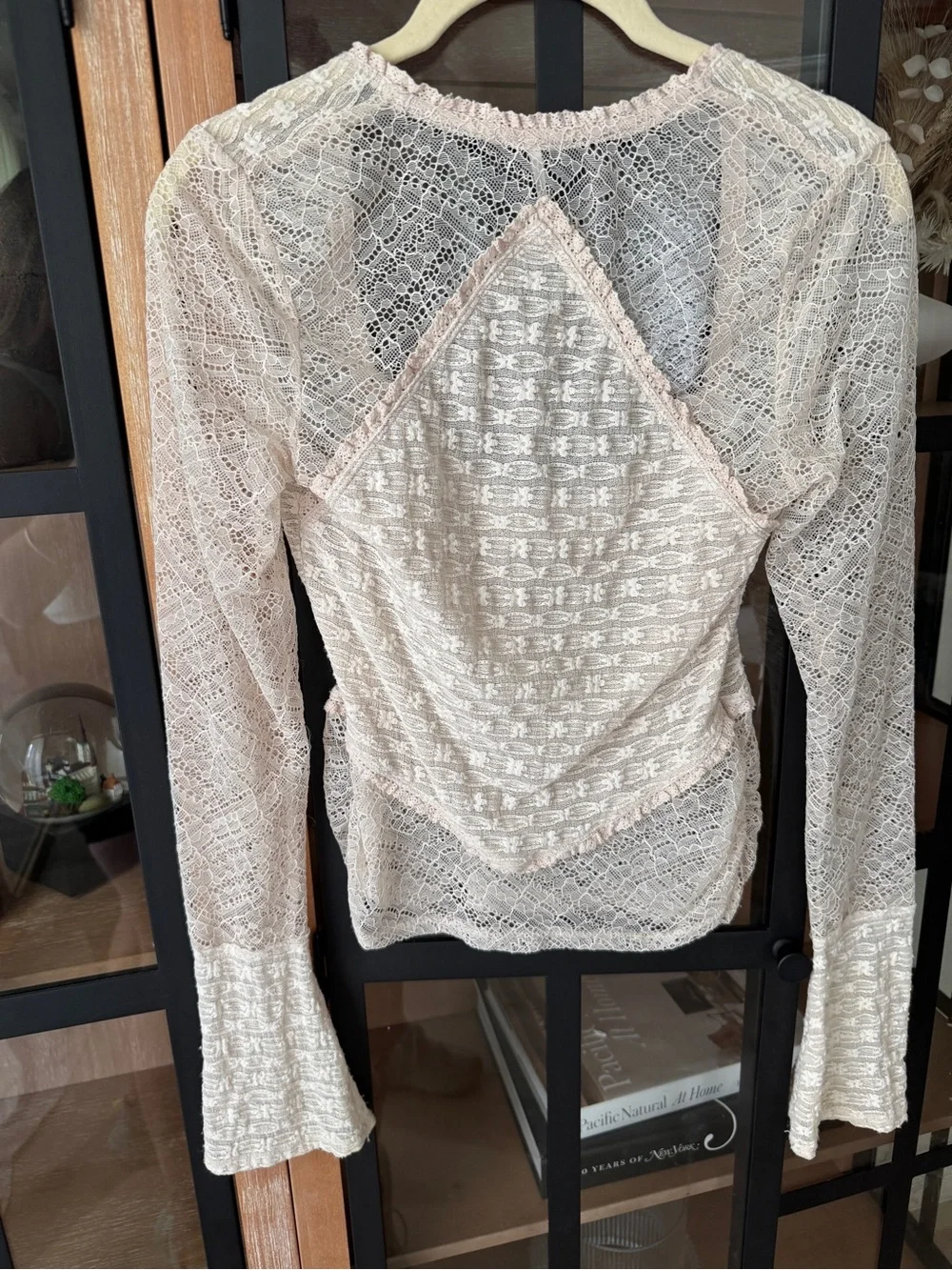 Free People lace long sleeve My Party Top Salt ruffle square neck cropped sheer
